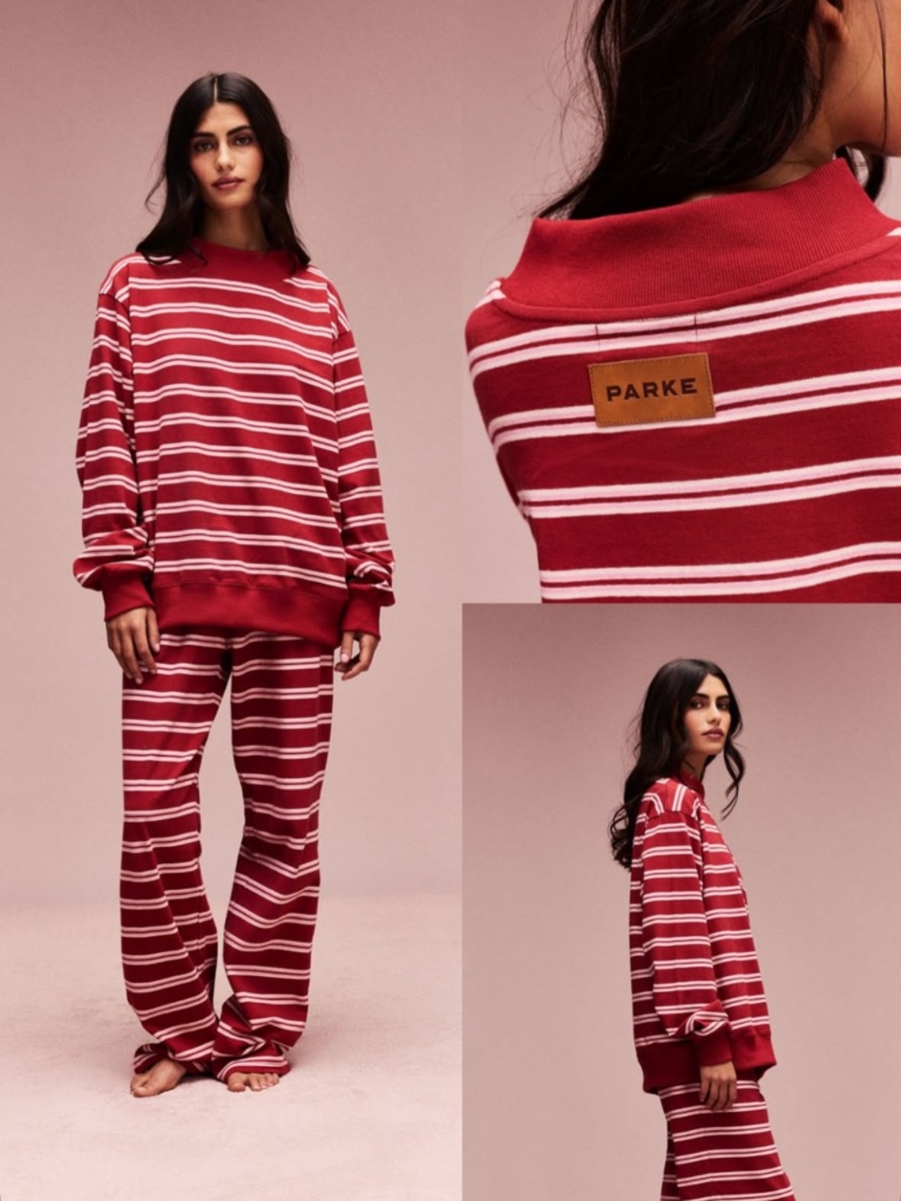 Parke Valentine’s Striped Mockneck Pullover and Boxer Pants Set - Amour Stripes